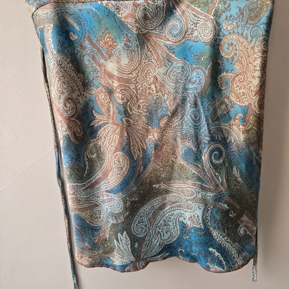 Vintage Y2K Self Esteem Babydoll Tank Satin Tie Ruched Paisley Brown Fairy Boho - Picture 6 of 7